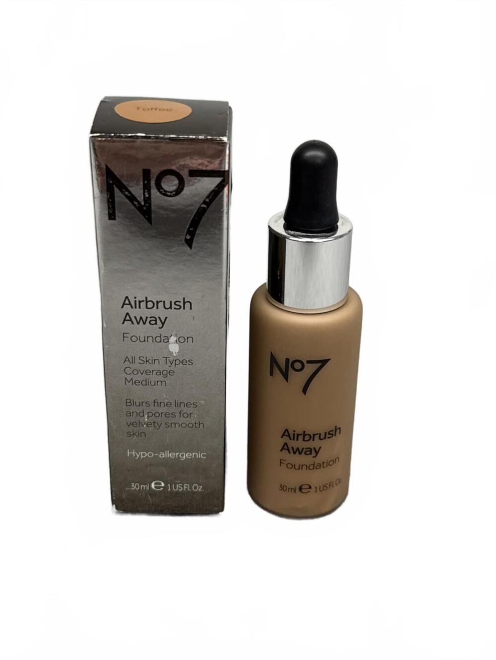 No7 Airbrush Away Foundation All Skin Types Toffee 1 Oz/30 ml - New in Box